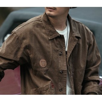 brown denim military jacket