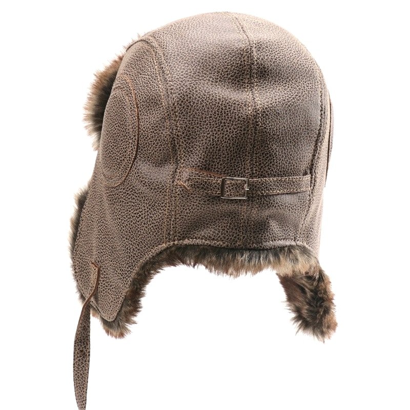 Leather russian winter hat