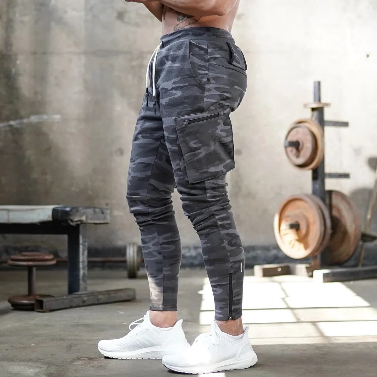 Camo joggers with zippers