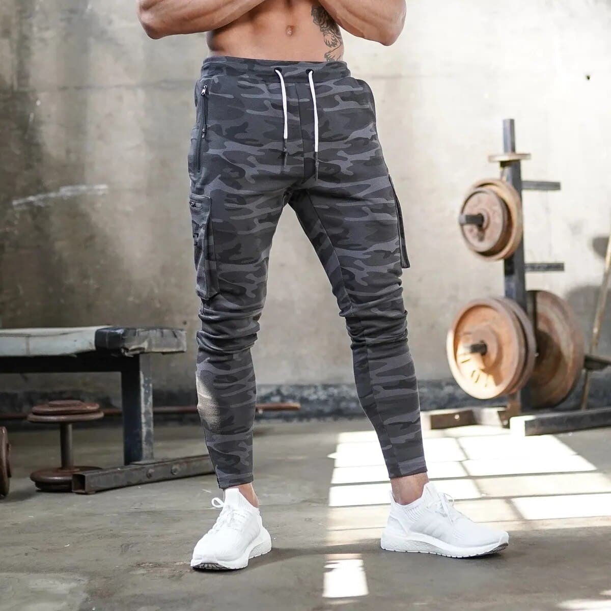 Camo joggers with zippers
