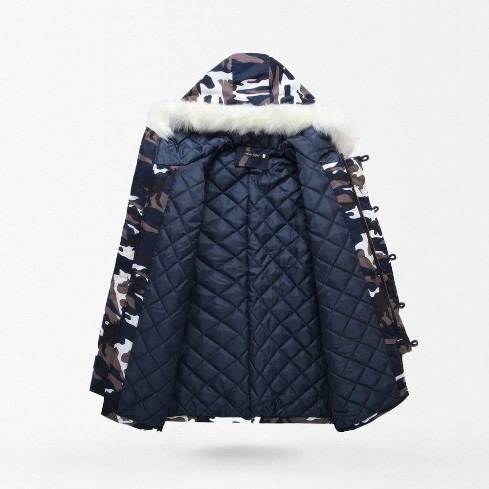 camouflage parka with fur hood