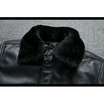 Black B-3 Leather-Bomber Jacket with Fur Collar