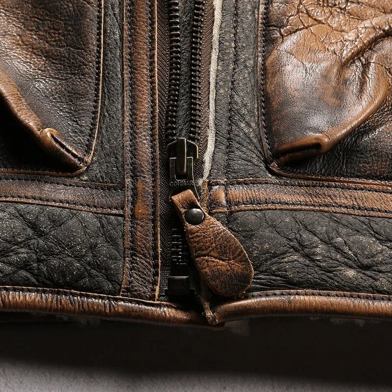 mens retro d3 leather bomber jacket