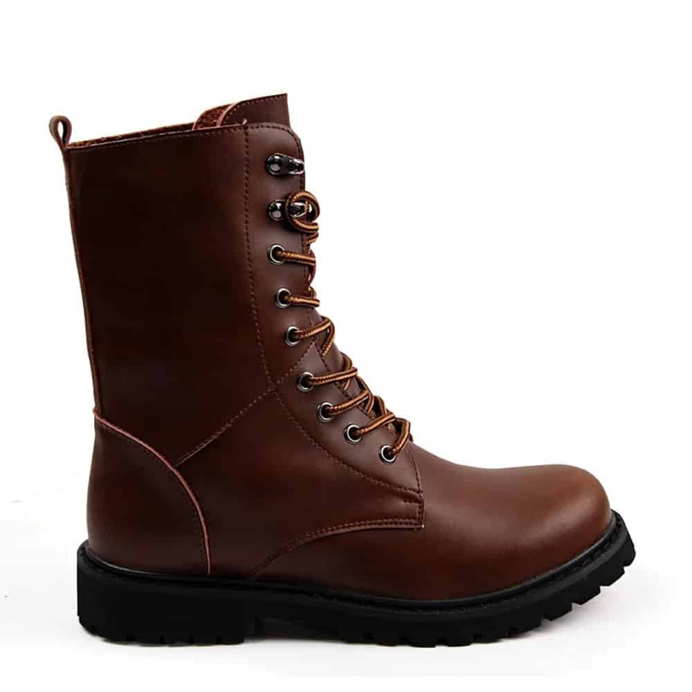 Brown leather combat boots