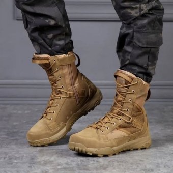 Coyote Brown lace up combat boots with Mesh