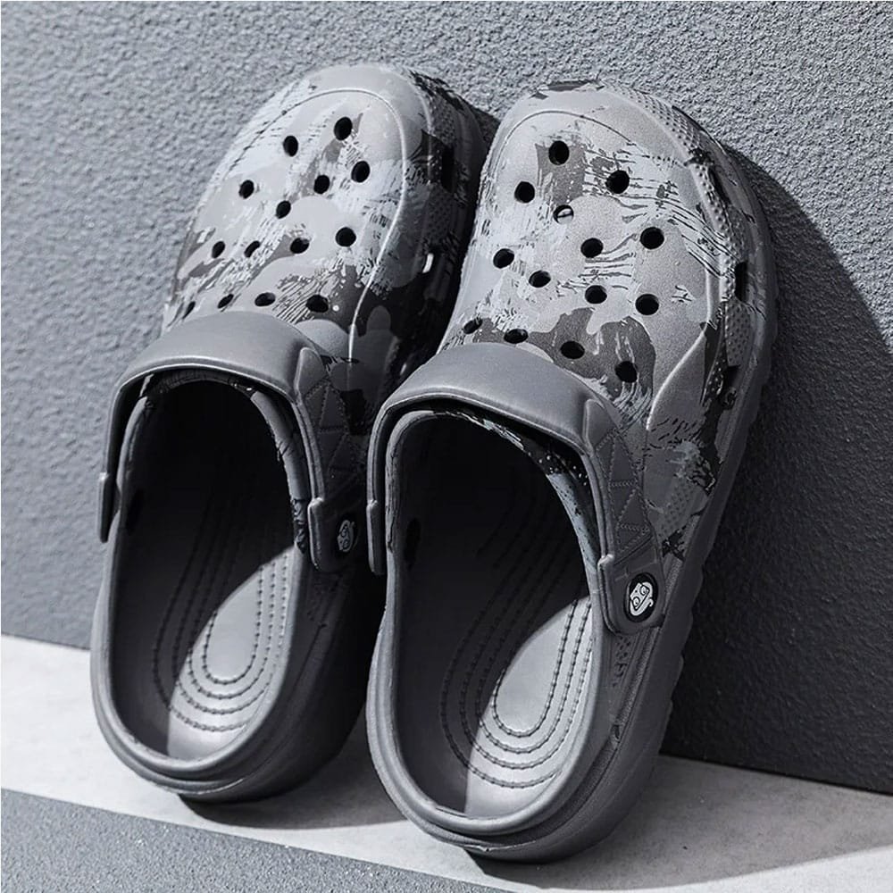 Grey camo tactical crocs