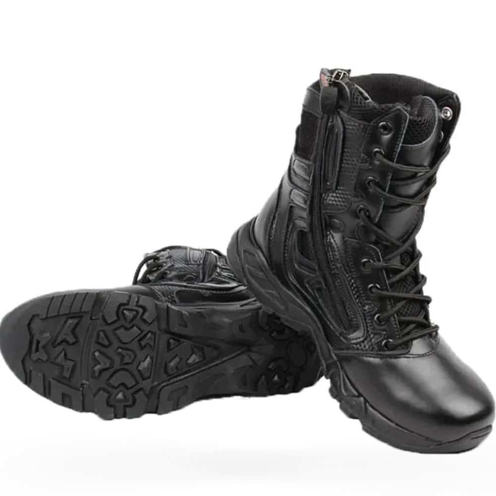 Lace up leather combat boots with zipper