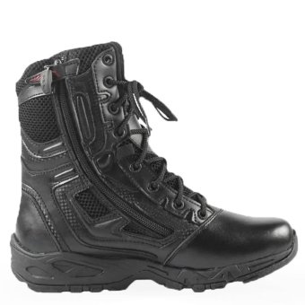 Lace up leather combat boots with zipper