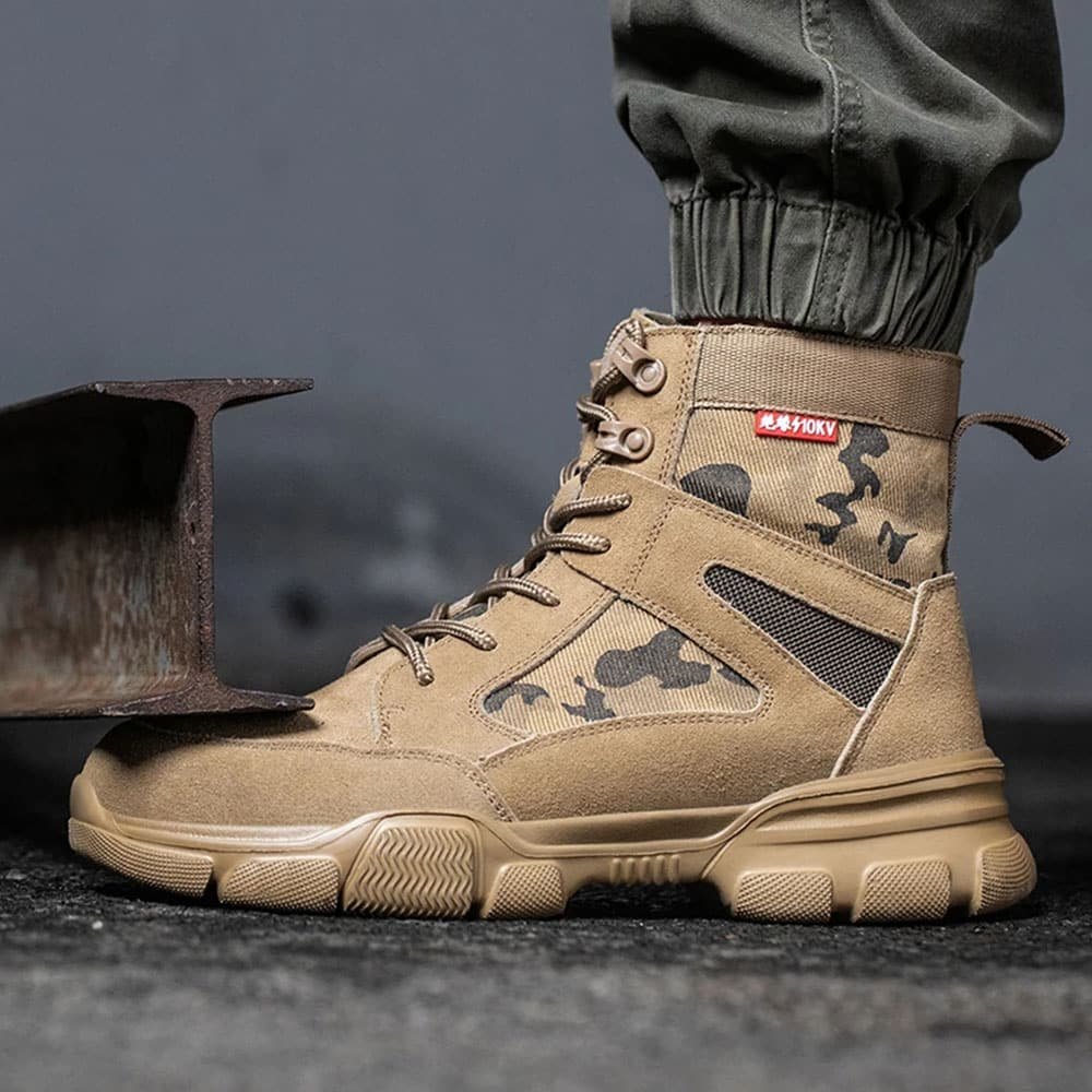 Safety toe military tan boots mid-height