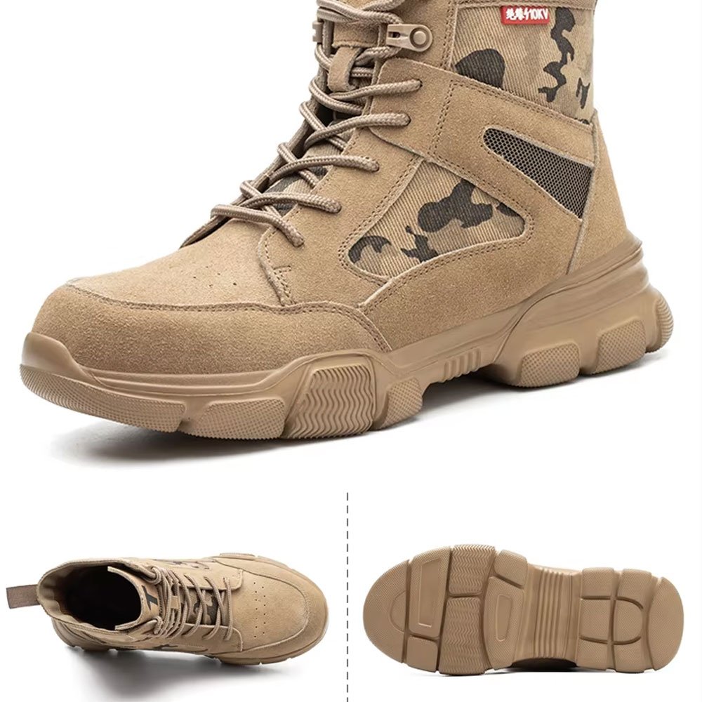 Safety toe military tan boots mid-height