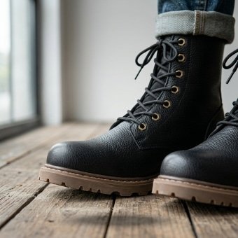 Vintage combat boots black leather