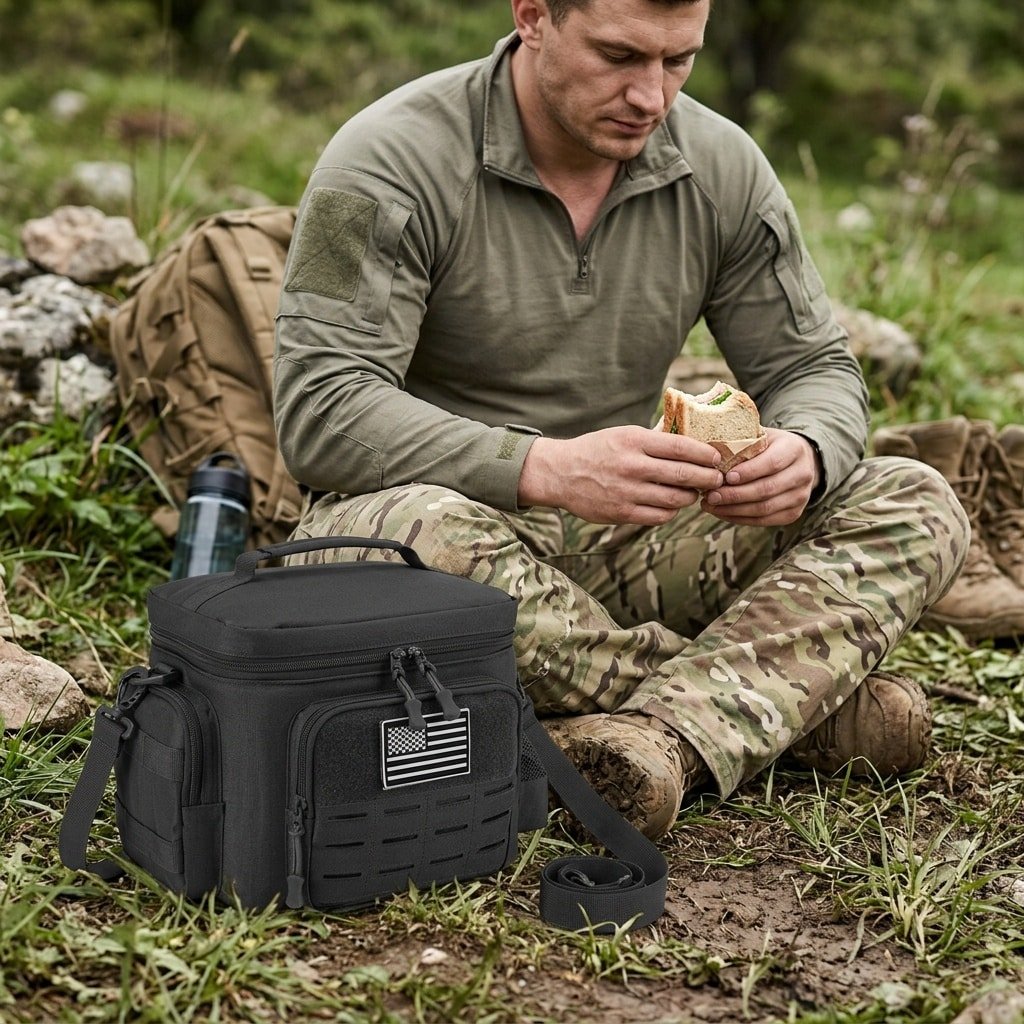 Black tactical thermal lunch bag